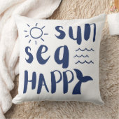 サンシーハッピーホエールウェーブズビーチタイポグラフィ クッション (ブランケット)