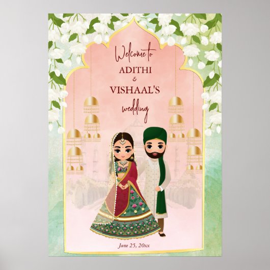 サンジェメーンディインディアン結婚のウェルカムサイン ポスター (正面)
