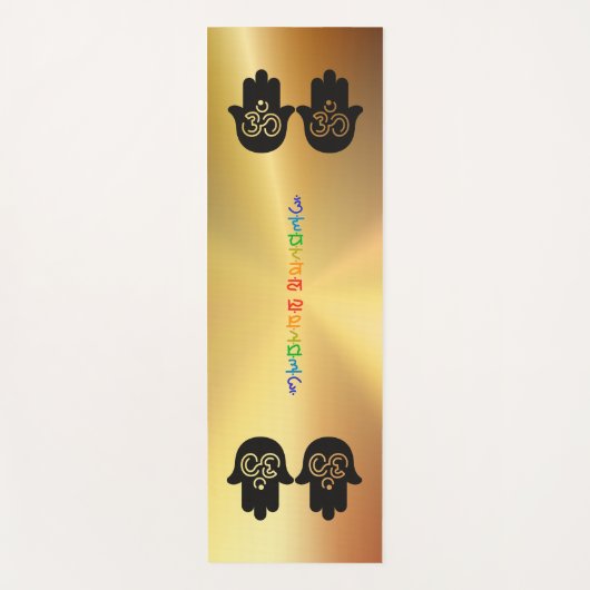 サンスクリットチャクラオムハムザ金ゴールドメタリック ヨガマット (正面)