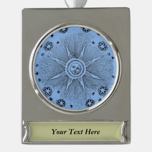 サンスターズアンティークナイトスカイ中世〔占星術の〕十二宮図 シルバープレートバナーオーナメント (正面)