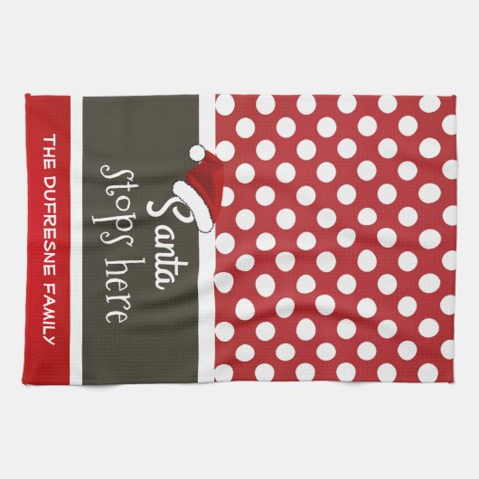 「サンストップタ・ヒア」クリスマス水玉模様 キッチンタオル (横)