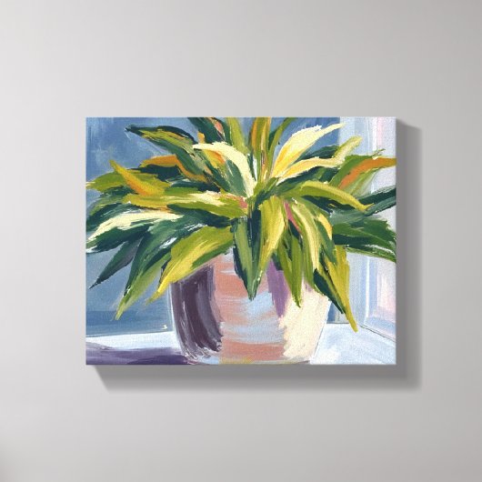 サンスベリア | 鉢植えの観葉植物の絵画 キャンバスプリント (正面)