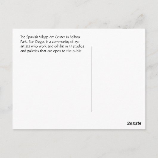サンスペインのディエゴのバルボア公園ビレッジアートセンター ポストカード (裏面)