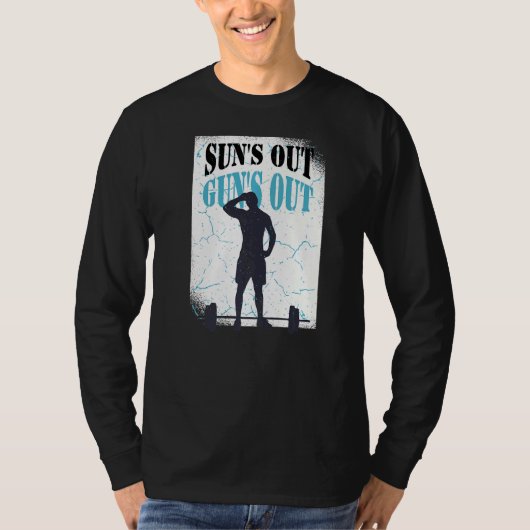 サンズアウトガンアウトグラフィックメンズウィメンズボディビル Tシャツ (正面)