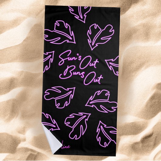 サンズアウトブンアウトトロピカルネオン ビーチタオル