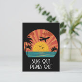 サンズアウト飛行機アウト、レトロヴィンテージサンセット、カスタム ポストカード (スタンド正面)