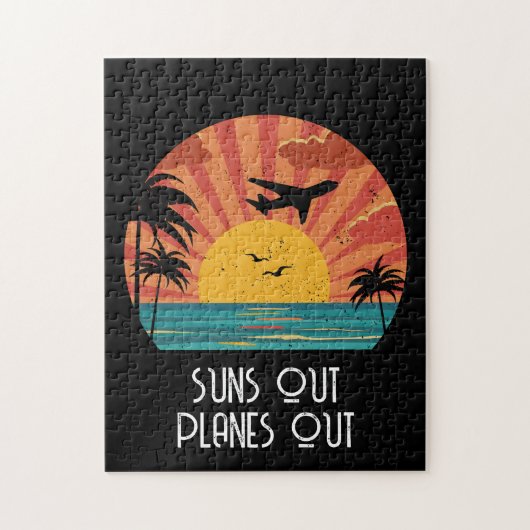 サンズアウト飛行機アウト、レトロ、ヴィンテージ、サンセット、ゲーム ジグソーパズル (縦)