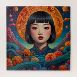 「サンセットでのセレニティ伝統的ア中国の・アート ジグソーパズル