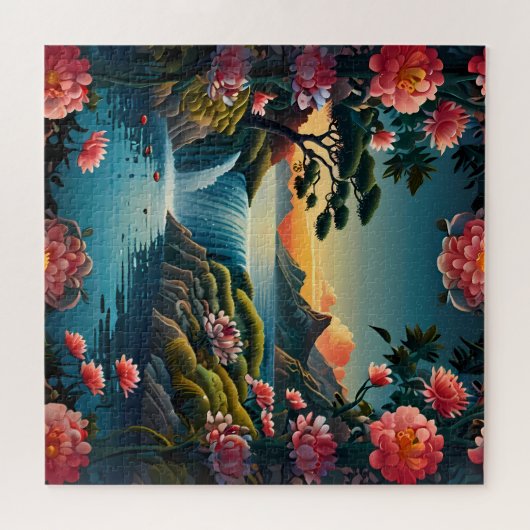 「サンセットでのセレニティ伝統的ア中国の・アート ジグソーパズル (横)