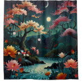 サンセットでのセレニティ伝統的:中国のガーデンアート シャワーカーテン (正面)