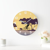 サンセットでサファリ自転車に乗る – サイクリストと象 ラージ壁時計 (ホーム)