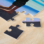 サンセットでサーファーがビーチに立つ ジグソーパズル (側面)