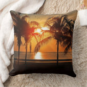 サンセットでビーチ、熱帯風景、ピルを投げる クッション (ブランケット)