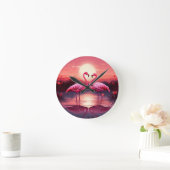 サンセットでピンクのフラミンゴ ラウンド壁時計 (ホーム)
