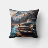 サンセットでマウンテンストリームでヴィンテージカー クッション (裏面)