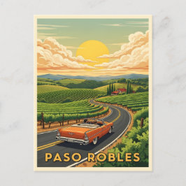 サンセットでヴィンテージカーのパソはワインカントリーを回転させる ポストカード