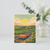 サンセットでヴィンテージカーのパソはワインカントリーを回転させる ポストカード (スタンド正面)