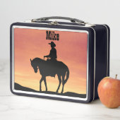 サンセットで乗馬するカウボーイ メタルランチボックス (インサイチュ)