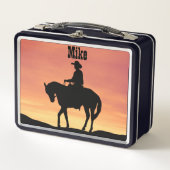 サンセットで乗馬するカウボーイ メタルランチボックス (正面)