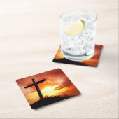 サンセットで宗教的なイースタークロス スクエアペーパーコースター (インサイチュ)