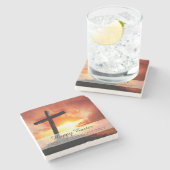 サンセットで宗教的なイースタークロス ストーンコースター (横)