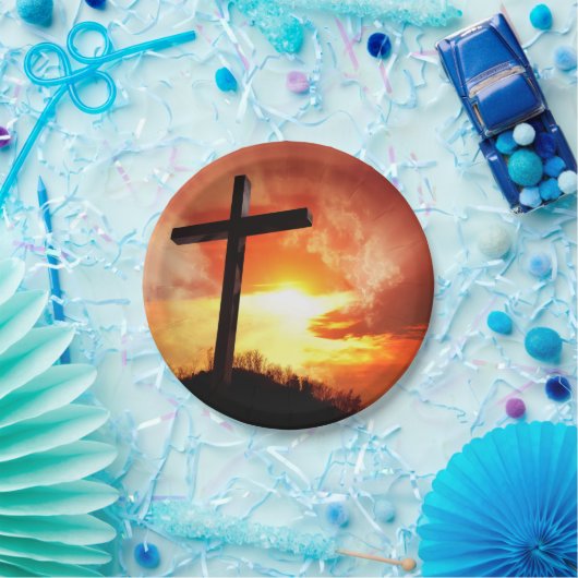 サンセットで宗教的なイースタークロス ペーパープレート (パーティー)