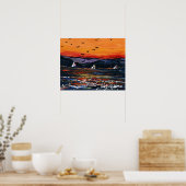 サンセットで帆船 ポスター (キッチン)