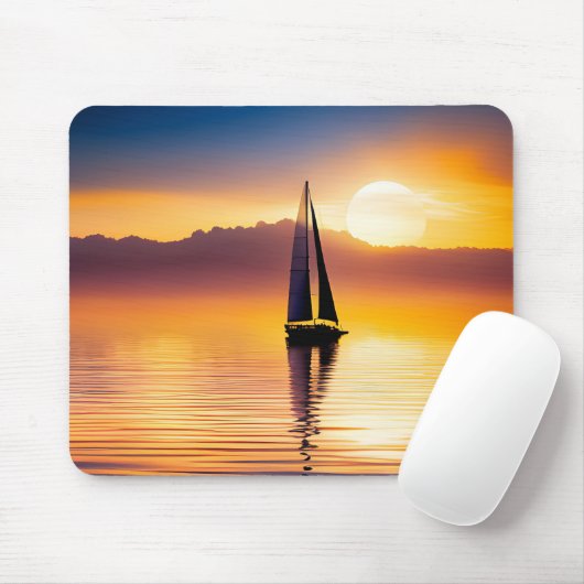 サンセットで帆船 マウスパッド (マウス)