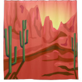 サンセットで砂漠とサグアロス シャワーカーテン (正面)