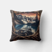 サンセットで自然に囲まれたヴィンテージカー クッション (裏面)