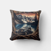 サンセットで自然に囲まれたヴィンテージカー クッション (正面)