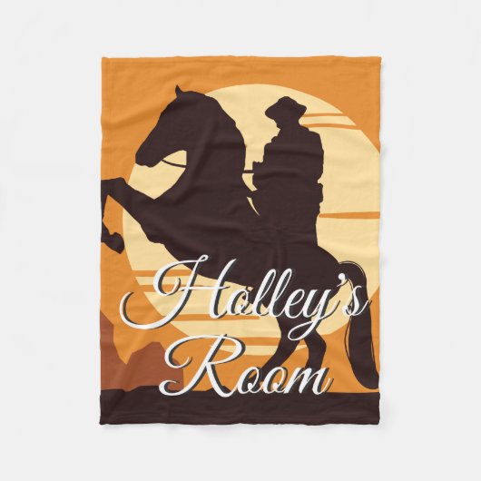サンセットで馬に乗ったカウボーイパーソナライズされた フリースブランケット (正面)