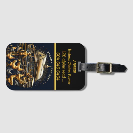 サンセットで鳥の世話をするブラマチキン農家 ラゲッジタグ (正面横)