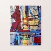 サンセットとセーラーボーツインザハーバーパズル ジグソーパズル (縦)