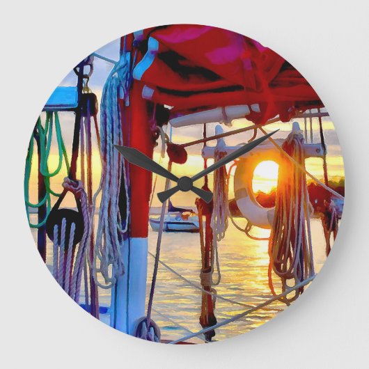 サンセットとセーリングオンロペス島クロック ラージ壁時計 (正面)