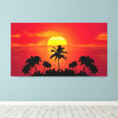 サンセットとヤシの木 キャンバスプリント (インサイチュ (ウッドフロア))