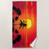 サンセットとヤシの木 ビーチタオル (正面)