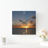 サンセットと帆船の熱帯風景写真 スクエア壁時計 (ホーム)