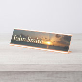 サンセットと帆船の熱帯風景写真 デスクネームプレート (正面)