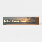 サンセットと帆船の熱帯風景写真 デスクネームプレート (正面)