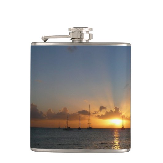 サンセットと帆船の熱帯風景写真 フラスク (正面)