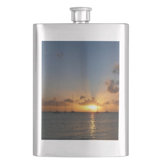 サンセットと帆船の熱帯風景写真 フラスク (正面)