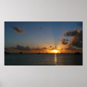 サンセットと帆船の熱帯風景写真 ポスター (正面)