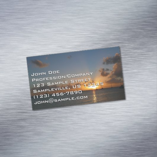 サンセットと帆船の熱帯風景写真 マグネット名刺 (インサイチュ)