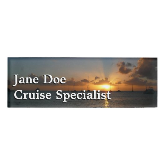 サンセットと帆船の熱帯風景写真 名札 (正面)