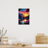 サンセットと湖の美しい ポスター (キッチン)