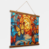 サンセットと（昆虫）オオカバマダラ、モナーク蝶 吊り下げ型タペストリー (傾斜あり)