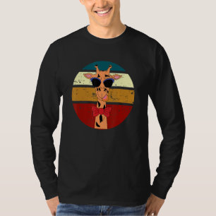 サンセットにおもしろいメガネをかけたキリン Tシャツ