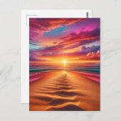 サンセットにつながるサンディ鮮やかビーチ ポストカード (正面/裏面)
