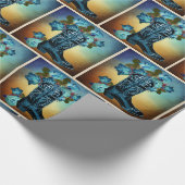 サンセットにバラ付き西部青いカウボーイ ラッピングペーパー (角)